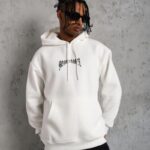 3 İplik Pamuklu Baskılı Kapüşonlu Cepli Sweatshirt Hoodie - Beyaz