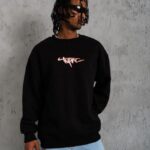 Erkek 3 İplik Pamuklu Bisiklet Yaka Gangster Baskılı Sweatshirt - Siyah