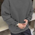Erkek Düz Bisiklet Yaka 3 iplik pamuklu sweatshirt - Füme