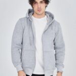 Erkek 3 İplik Pamuklu Fermuarlı Kapüşonlu Kanguru Cepli Hoodie Hırka Sweatshirt - Gri