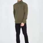Erkek Yarım Fermuarlı Baskılı 3 iplik pamuklu sweatshirt - Yeşil