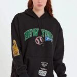 Oversize Kapüşonlu Cepli Ön Kol Baskılı 3 İplik Pamuklu Hoodie Sweatshirt - Siyah