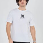 Erkek Baskılı T-Shirt Kısa Kol Bisiklet Yaka Regular Fit Rahat Kalıp Günlük Tişört - Beyaz