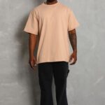 Erkek Düz Yazlık Kısa Kol Tişört Bisiklet Yaka Oversize T-Shirt - Bej