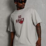 Erkek Kısa Kol Yazlık Tişört Bisiklet Yaka Baskılı Oversize T-Shirt - Gri