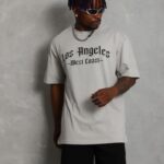 Erkek Baskılı Tişört Kısa Kol Bisiklet Yaka Oversize T-Shirt - Gri