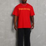 Erkek Baskılı Tişört Kısa Kol Bisiklet Yaka Oversize T-Shirt - Kırmızı