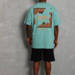 Baskılı T-Shirt Bisiklet Yaka Oversize T-Shirt - Mint Yeşili