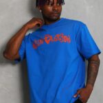 Erkek Baskılı Tişört Kısa Kol Bisiklet Yaka Oversize T-Shirt - Mavi