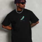 Erkek Baskılı T-Shirt Kısa Kol Bisiklet Yaka Rahat Kalıp Tişört - Siyah