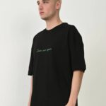 Erkek Baskılı T-Shirt Kısa Kol Bisiklet Yaka Rahat Kalıp Tişört  - Siyah