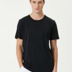 Düz T-Shirt Bisiklet Yaka T-Shirt - Siyah
