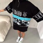 Kadın Baskılı Yarım Fermuarlı Kısa kol T-Shirt - Siyah