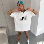 Kadın Yarım Fermuarlı Tişört Kısa kol Baskılı T-Shirt - Beyaz