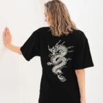 T-Shirt Bisiklet Yaka Ejderha Baskılı T-Shirt - Siyah