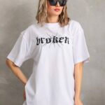 Kadın Kısa Kol Yazlık Tişört Bisiklet Yaka Baskılı Oversize T-Shirt - Beyaz