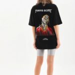 Kadın Baskılı T-Shirt Kısa Kol Bisiklet Yaka Oversize Rahat Kalıp Günlük Tişört - Siyah