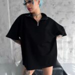 Yarım Fermuarlı T-Shirt T-Shirt - Siyah