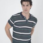 Erkek Polo Yaka tişört Slim Fit Dokuma Çizgili  Kısa kol T-Shirt - Haki