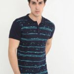 Erkek polo Yaka tişört Slim Fit Pike Çizgili  Kısa kol T-Shirt - Lacivert