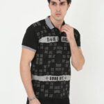 Erkek Polo Yaka tişört Slim Fit Baskılı Kısa kol T-Shirt - Siyah