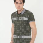 Erkek Polo Yaka tişört Slim Fit Baskılı Kısa kol T-Shirt - Haki