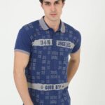 Erkek Polo Yaka tişört Slim Fit Baskılı Kısa kol T-Shirt - Mavi