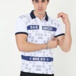 Erkek Polo Yaka Tişört Slim Fit Baskılı Kısa Kol T-Shirt - Beyaz