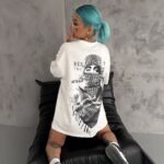 Kadın Kısa Kol Tişört Bisiklet Yaka Filistin Poşülü Baskılı T-Shirt - Beyaz