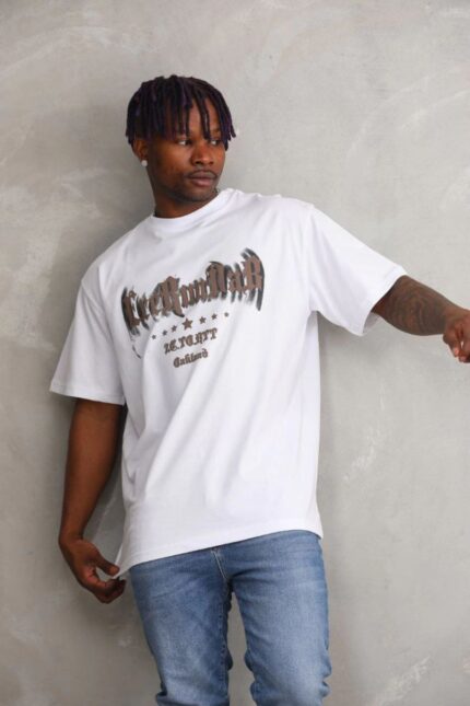 Baskılı T-Shirt Bisiklet Yaka T-Shirt - Beyaz