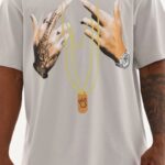 Baskılı T-Shirt Bisiklet Yaka T-Shirt - Gri