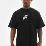 Erkek Baskılı T-Shirt Yazlık Kısa Kol Bisiklet Yaka Tişört - Siyah