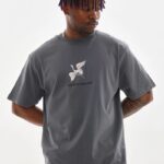 Baskılı T-Shirt Bisiklet Yaka T-Shirt - Füme