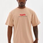 Baskılı T-Shirt Bisiklet Yaka T-Shirt - Bej