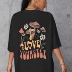 Baskılı Oversize T-shirt - Siyah