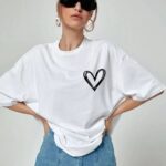 Tişort Kalp Baskılı Bisiklet yaka T-Shirt - Beyaz