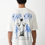 Erkek Kısa Kol Yazlık Tişört Bisiklet Yaka Baskılı Oversize T-Shirt -  Beyaz