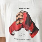 Erkek Box Eldiven Baskılı T-Shirt Kısa Kol Bisiklet Yaka Tişört - Beyaz