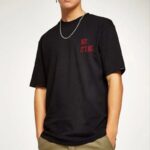 Baskılı T-Shirt Bisiklet Yaka T-Shirt - Siyah