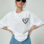 T-Shirt Bisiklet Yaka Baskılı Oversize T-Shirt - Beyaz