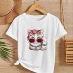 Kız Çocuk Bisiklet Yaka Baskılı T-Shirt - Beyaz