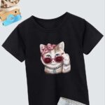Kız Çocuk Bisiklet Yaka Baskılı T-Shirt - Siyah