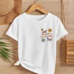 Kız Çocuk Bisiklet Yaka Baskılı T-Shirt - Beyaz