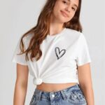 Kız Çocuk Bisiklet Yaka Baskılı T-Shirt - Beyaz