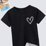 Kız Çocuk Bisiklet Yaka Baskılı T-Shirt - Siyah