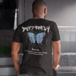 Tişort Bisiklet Yaka Kelebek Baskılı T-Shirt - Siyah