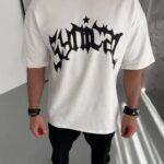 Tişort Bisiklet Yaka Baskılı T-Shirt - Beyaz