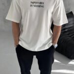 ERKEK Tişört Bisiklet Yaka Baskılı Oversize Kısa kol T-Shirt - Beyaz