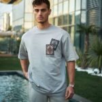 Erkek Kısa Kol Yazlık Tişört Bisiklet Yaka Baskılı Oversize T-Shirt - Boyalı Gri