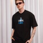 ERKEK Bisiklet Yaka Baskılı Oversize Kısa kol T-Shirt - Siyah